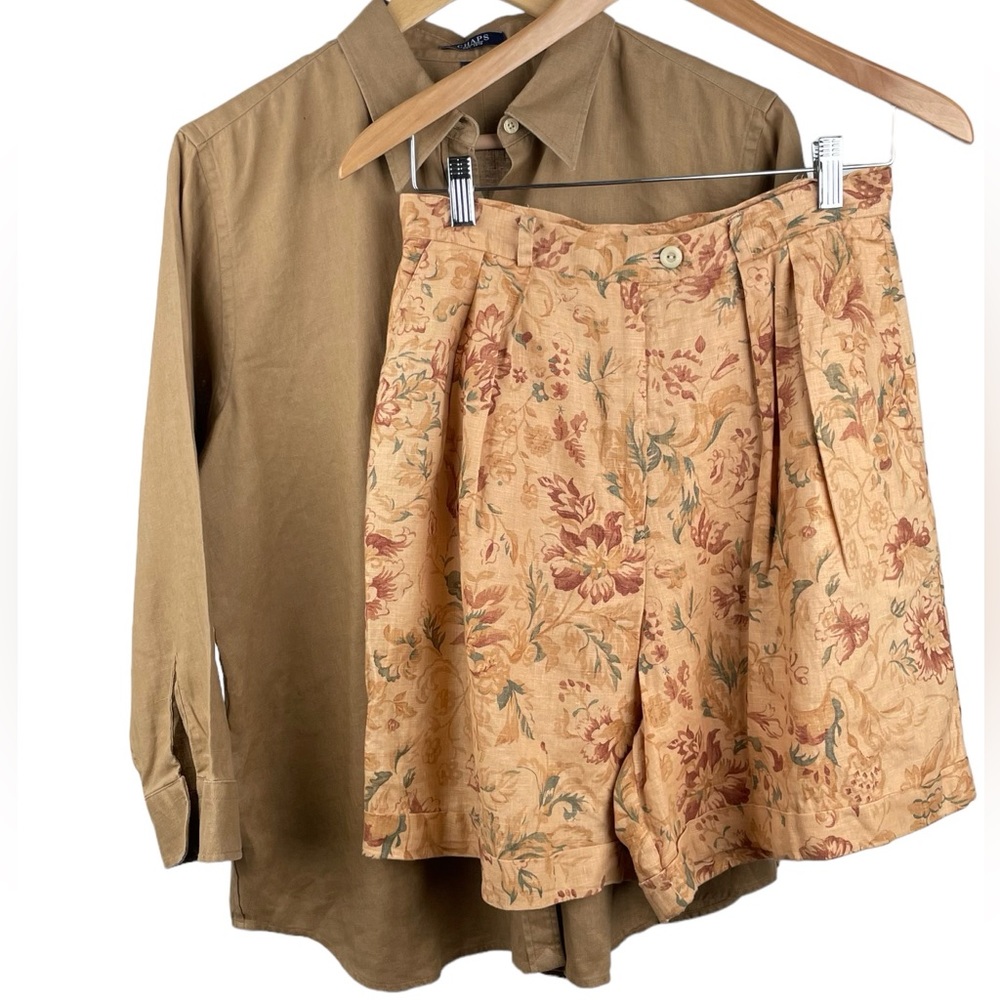 Ralph Lauren Floral Tan and Green High-Waist Bermuda Shorts - Picture 4 of 7